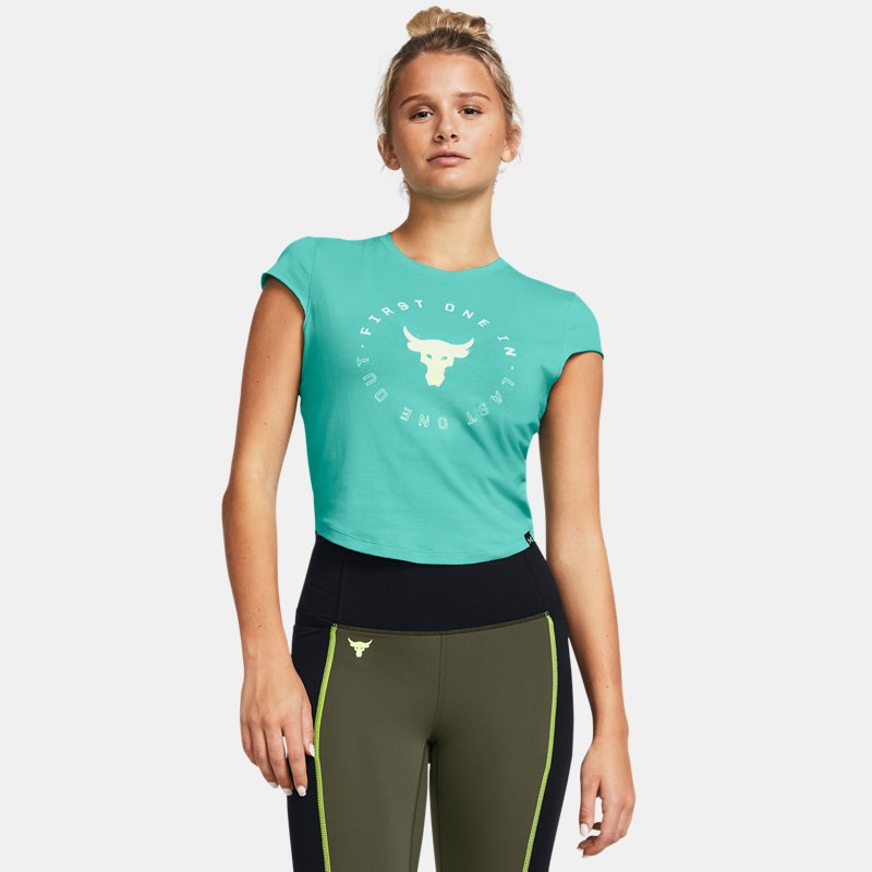 Under Armour Tee-shirt à manches courtes Project Rock Night Shift pour femme Neptune / Blanc Clay XS